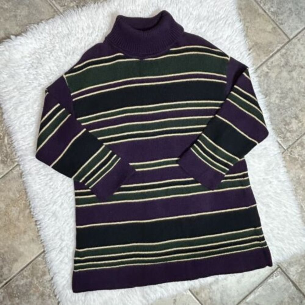 St. John Sport by Marie Gray Striped Turtleneck Mock Neck Sweater